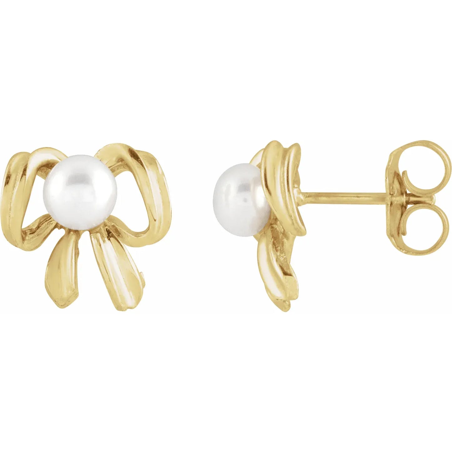 14K Gold Pearl Bow Earrings