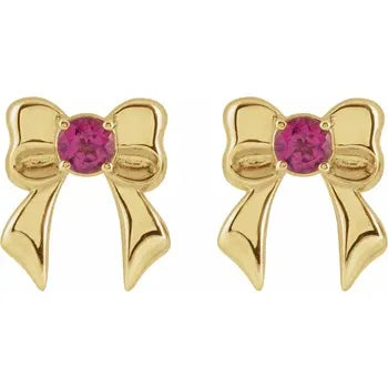 14K Yellow Natural Pink Tourmaline Bow Stud Earrings