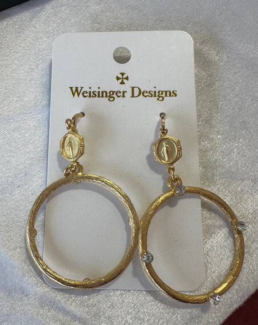 Virgin Mary earring hoops with CZ