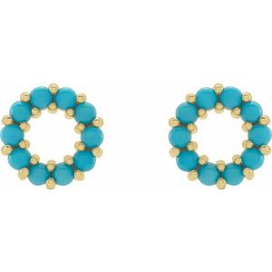 14K Yellow Natural Turquoise Cabochon Earrings